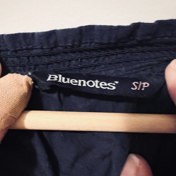 BLUENOTES Navy Blue Frill Trim Short Sleeve Shirred Embroidered Blouse - Picture 7 of 7